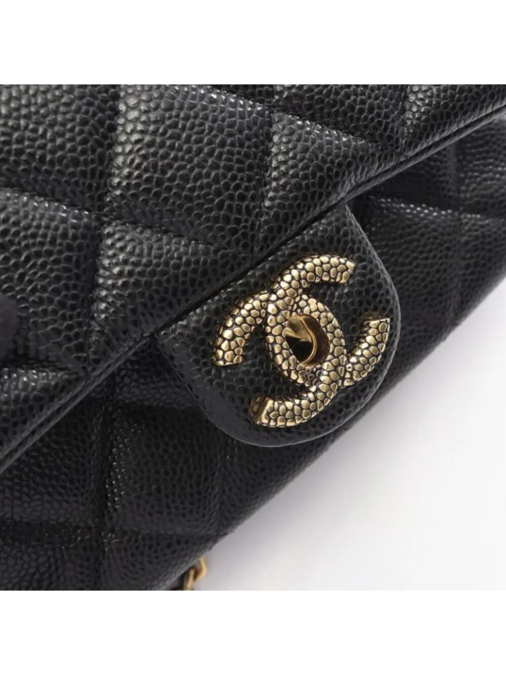 Chanel Shoulder Bag Mini Quilted CC Snake Black Caviar Leather Mini Chain
